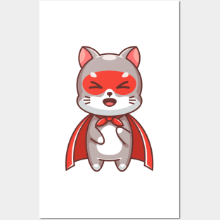 Cute cat super hero cartoon Posters and Art